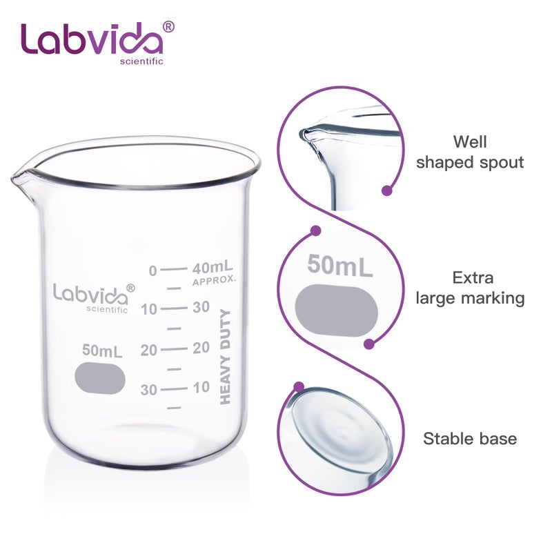 Labvida 6pcs 50ml Upgrated Thick Glass Beakers, Beaker Shot Glasses set, 3.3 Boro Griffin Low Form, Double Scale, LVA002 - Image 3